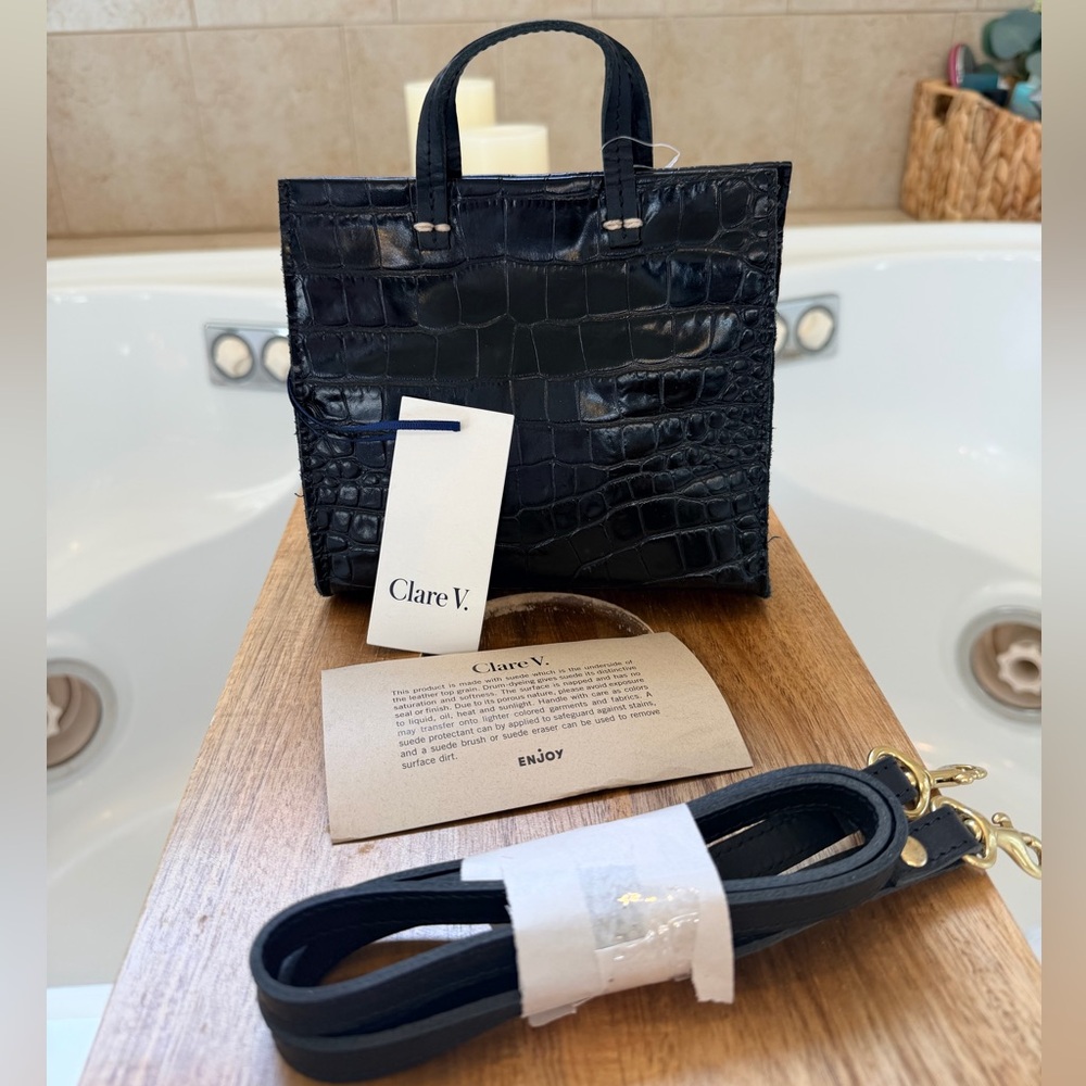 Clare V Simple Tote Bébé - Black Croco Original Price: $335